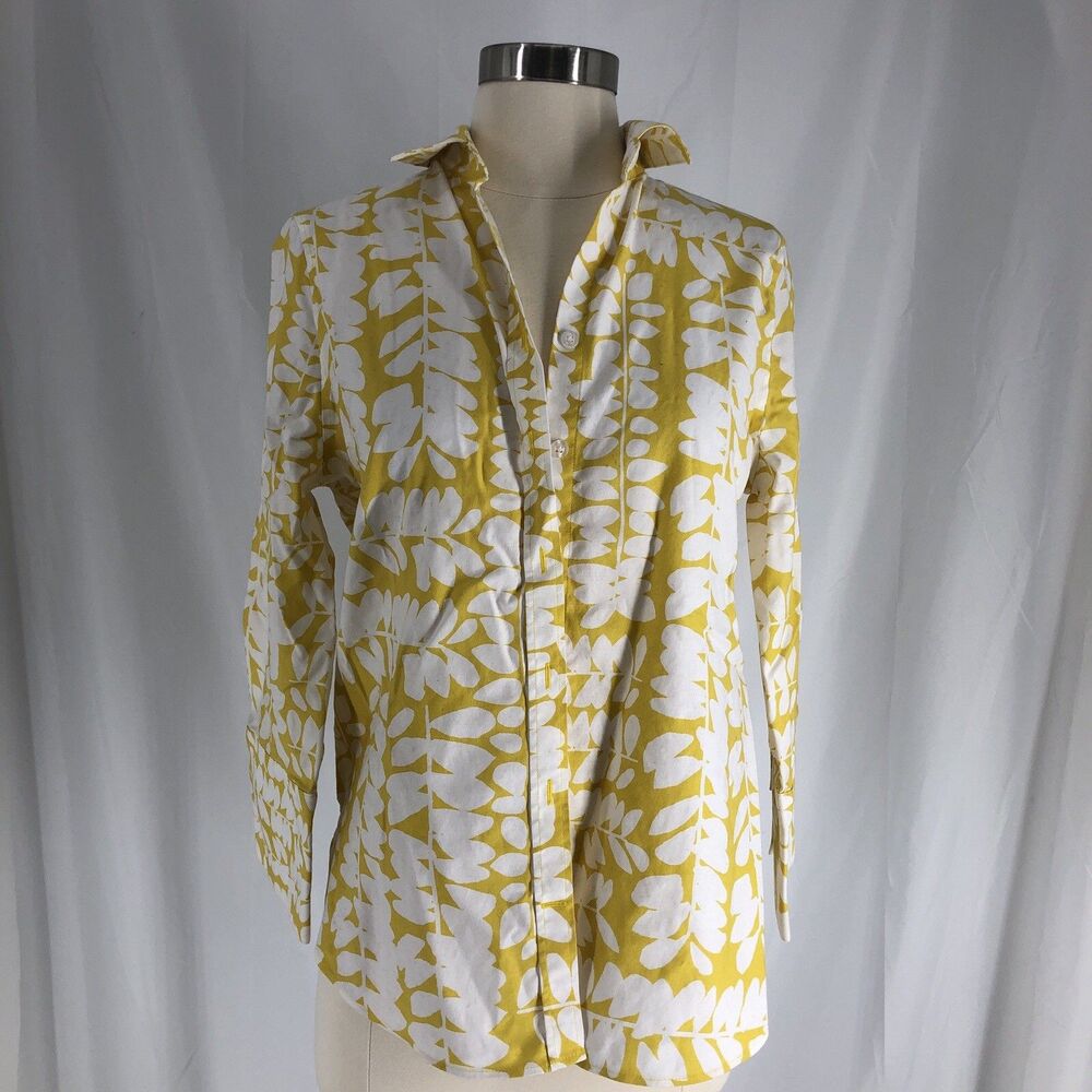 Chico's Women's Yellow Floral Collared Button Tunic Top Size 0 (4)